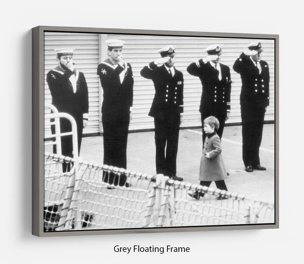 Prince William visiting the Royal Navy as a small child Floating Frame Canvas