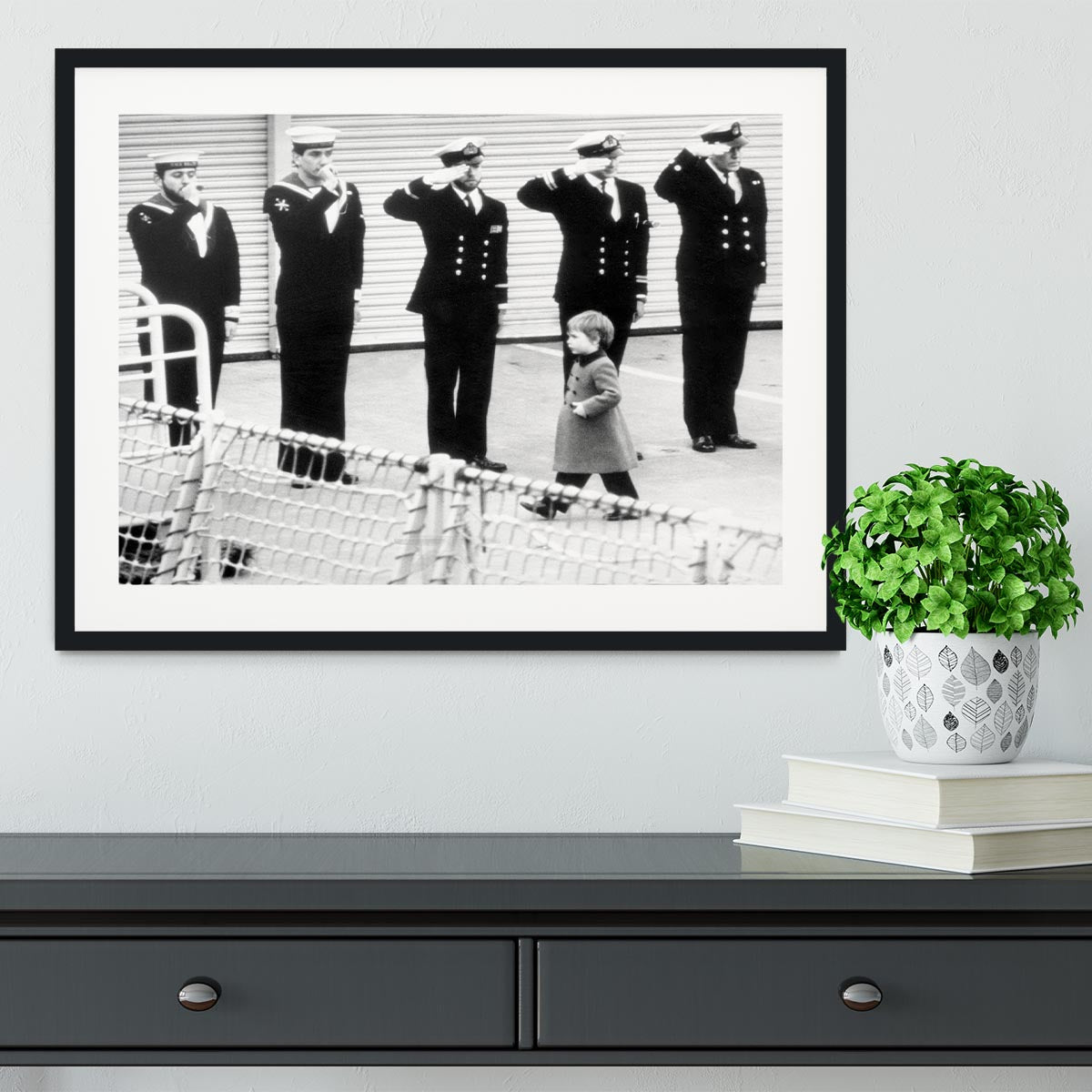 Prince William visiting the Royal Navy as a small child Framed Print - Canvas Art Rocks - 1