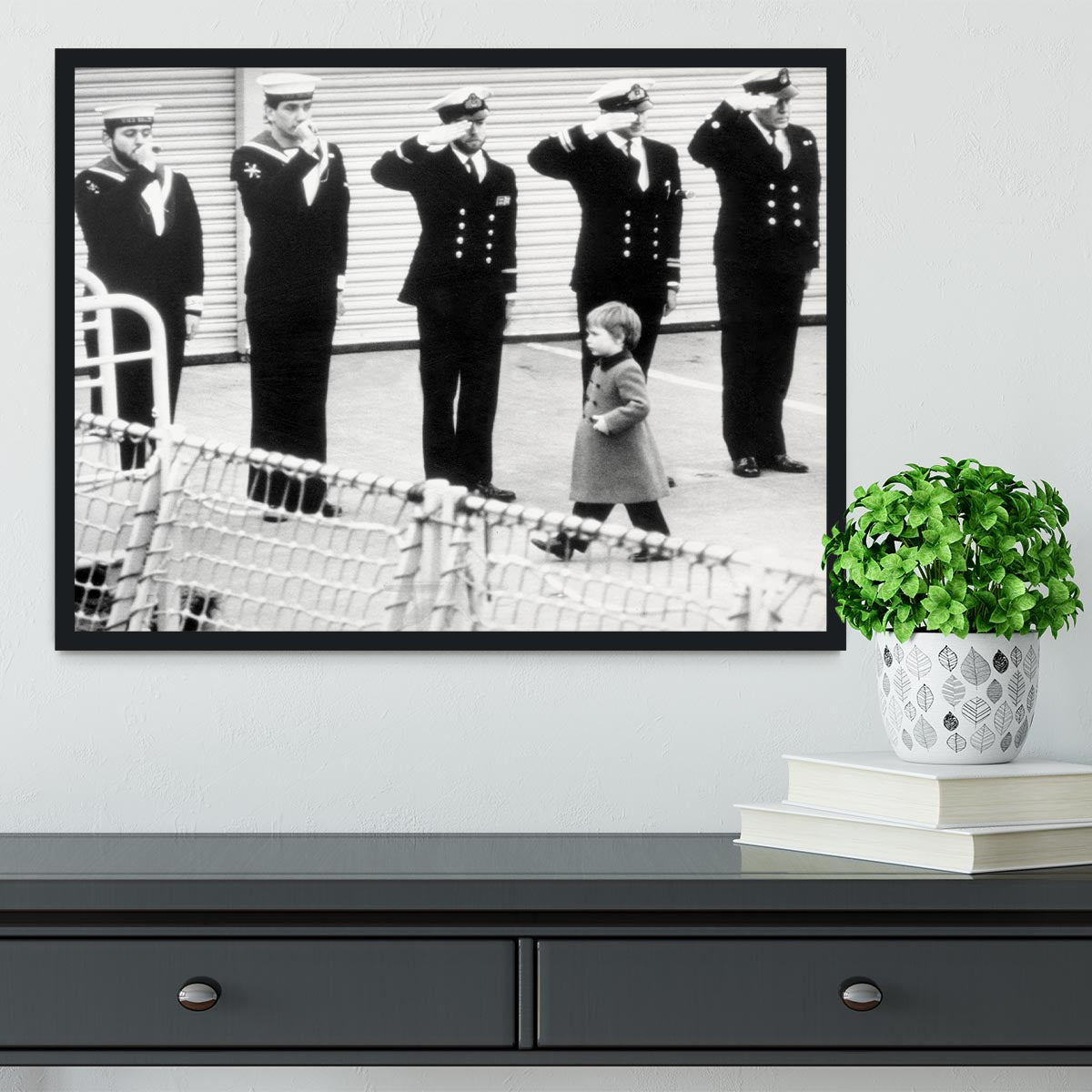 Prince William visiting the Royal Navy as a small child Framed Print - Canvas Art Rocks - 2