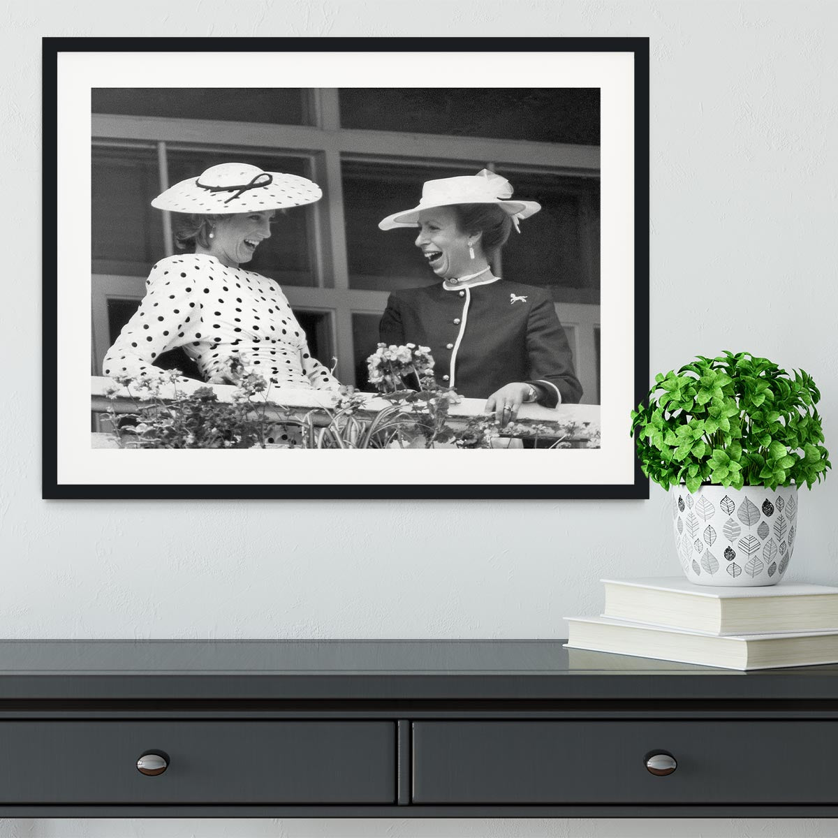 Princess Diana and Princess Anne sharing a laugh at the races Framed Print - Canvas Art Rocks - 1
