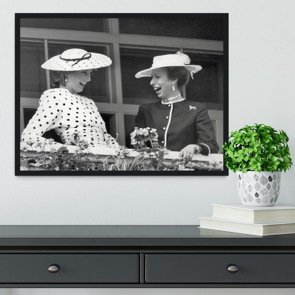 Princess Diana and Princess Anne sharing a laugh at the races Framed Print - Canvas Art Rocks - 2