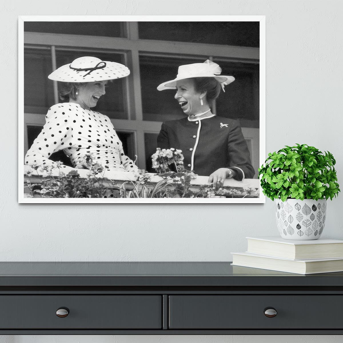 Princess Diana and Princess Anne sharing a laugh at the races Framed Print - Canvas Art Rocks -6