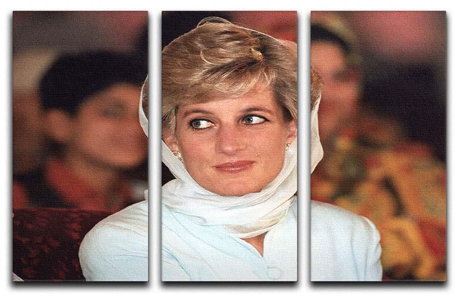 Princess Diana in Lahore wearing a white headscarf 3 Split Panel Canvas Print - Canvas Art Rocks - 1