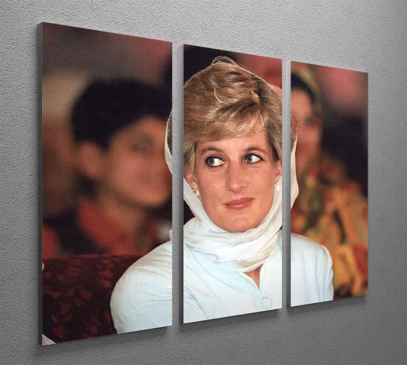 Princess Diana in Lahore wearing a white headscarf 3 Split Panel Canvas Print - Canvas Art Rocks - 2