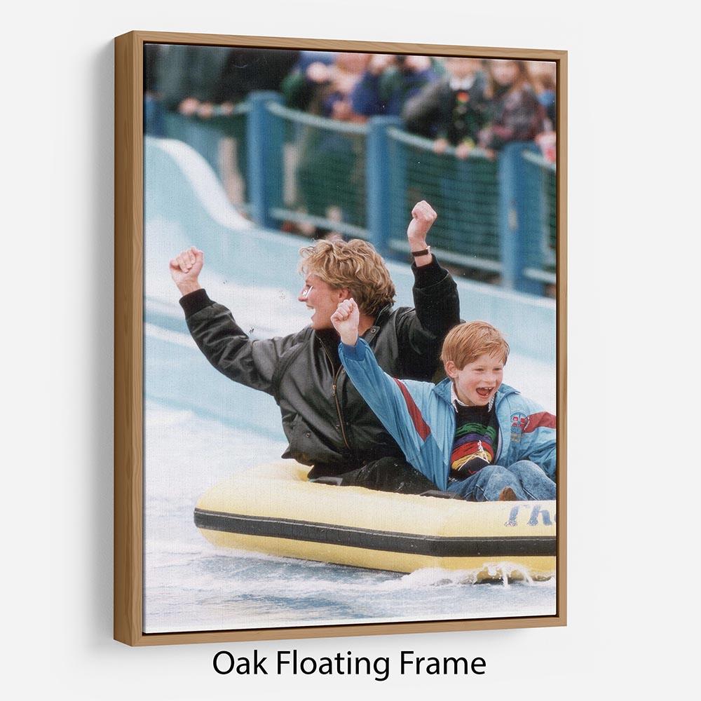 Princess Diana with Prince Harry on a water ride Floating Frame Canvas