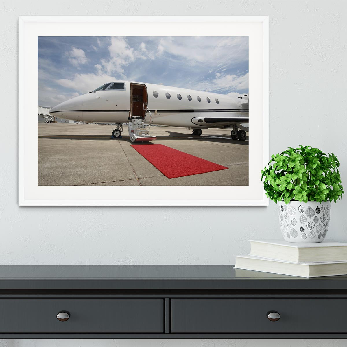 Private airplane with red carpet Framed Print - Canvas Art Rocks - 5