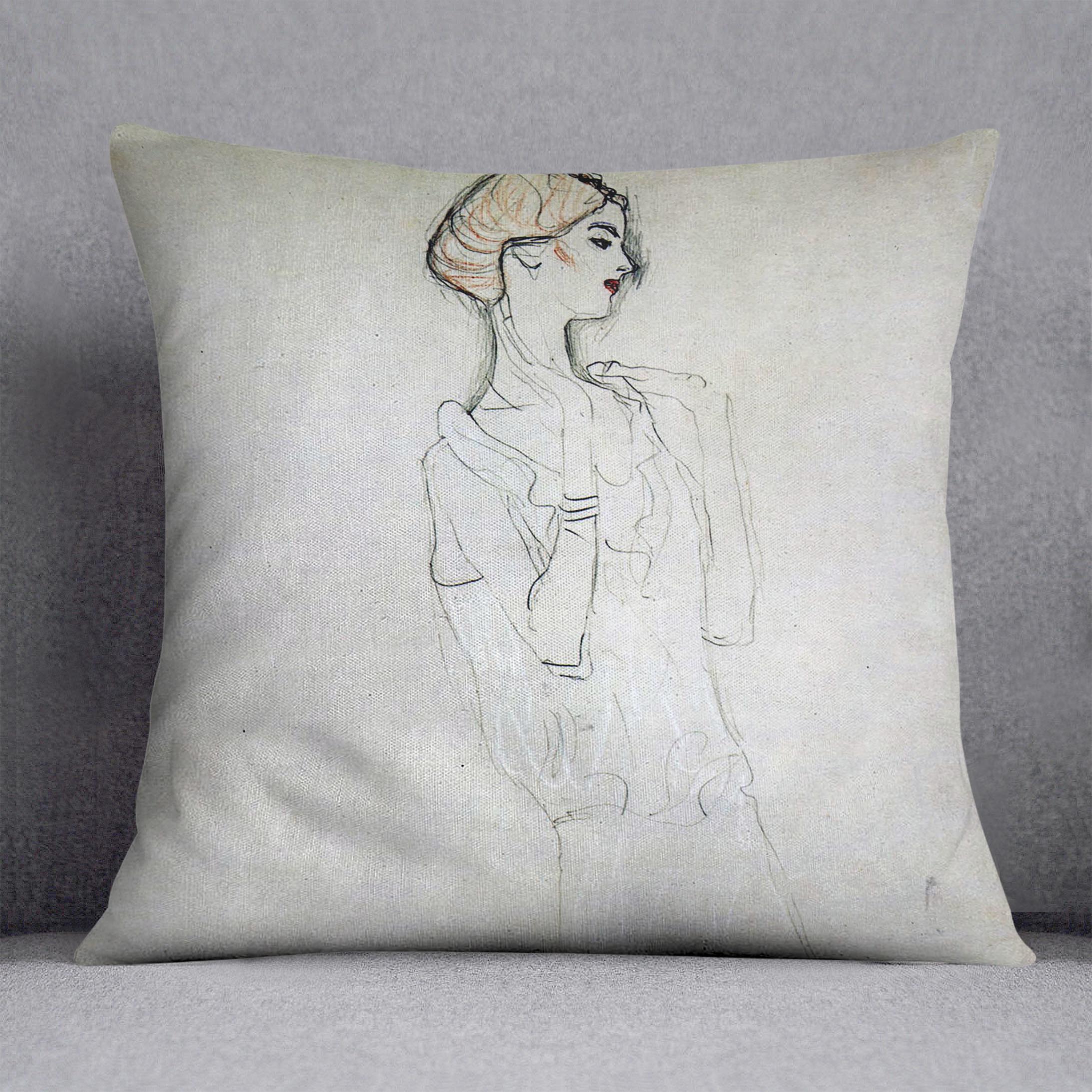 Profile standing female figure with raised arms by Klimt Cushion