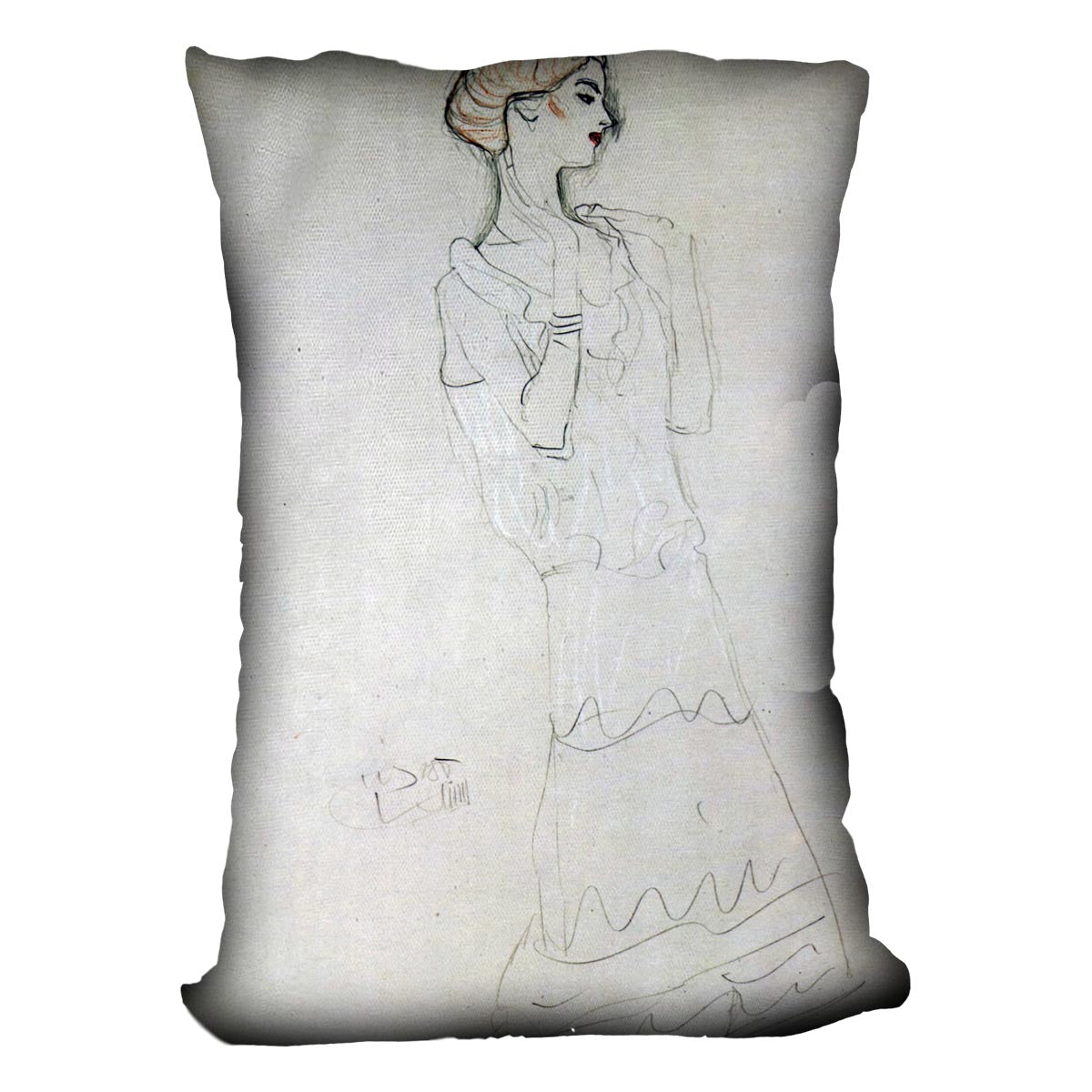 Profile standing female figure with raised arms by Klimt Cushion