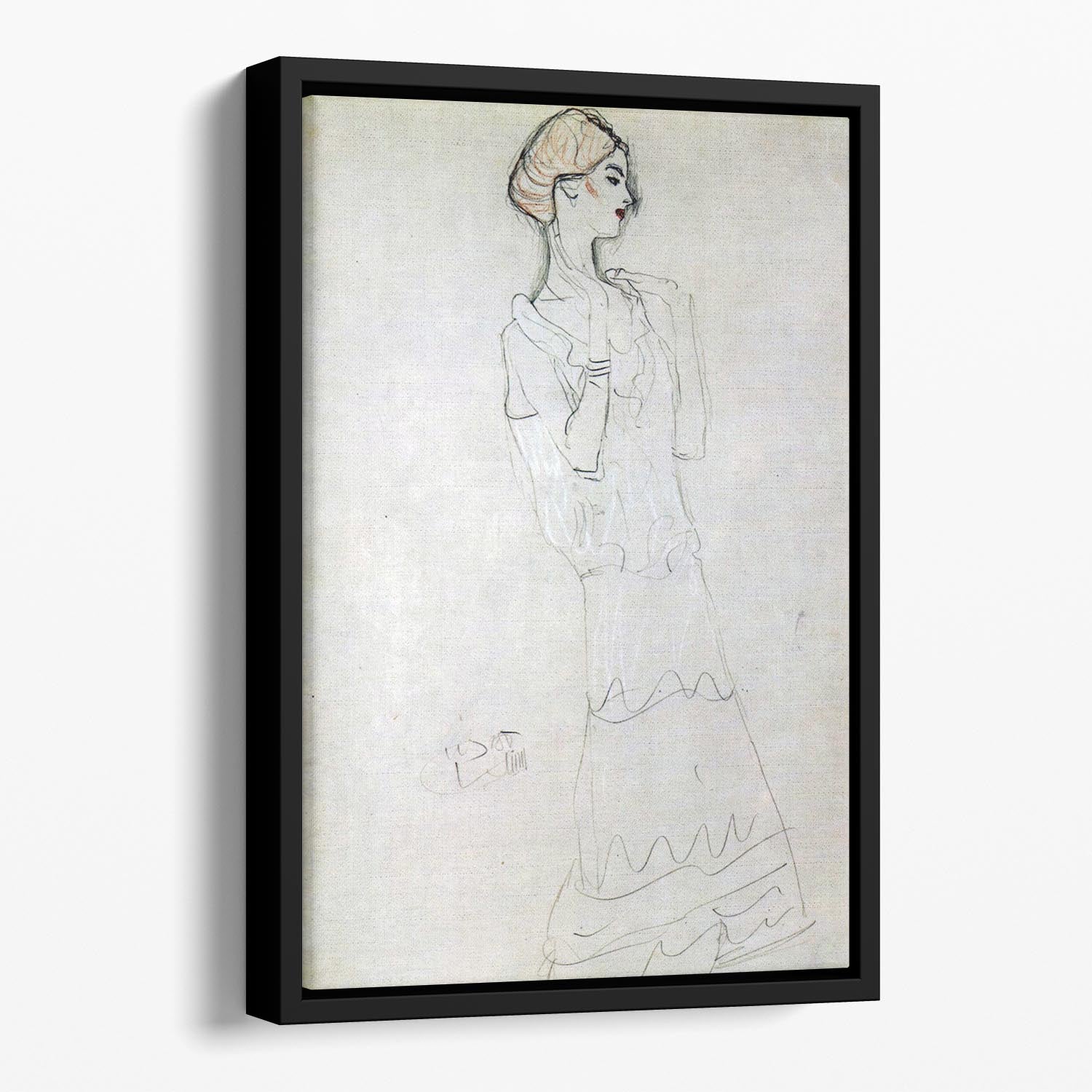 Profile standing female figure with raised arms by Klimt Floating Framed Canvas
