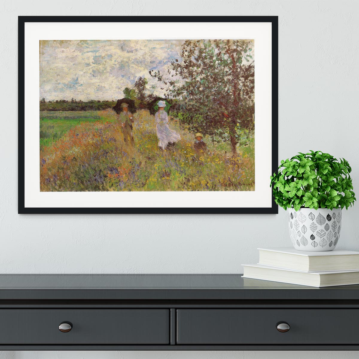 Promenade a Argenteuil 1875 by Monet Framed Print - Canvas Art Rocks - 1