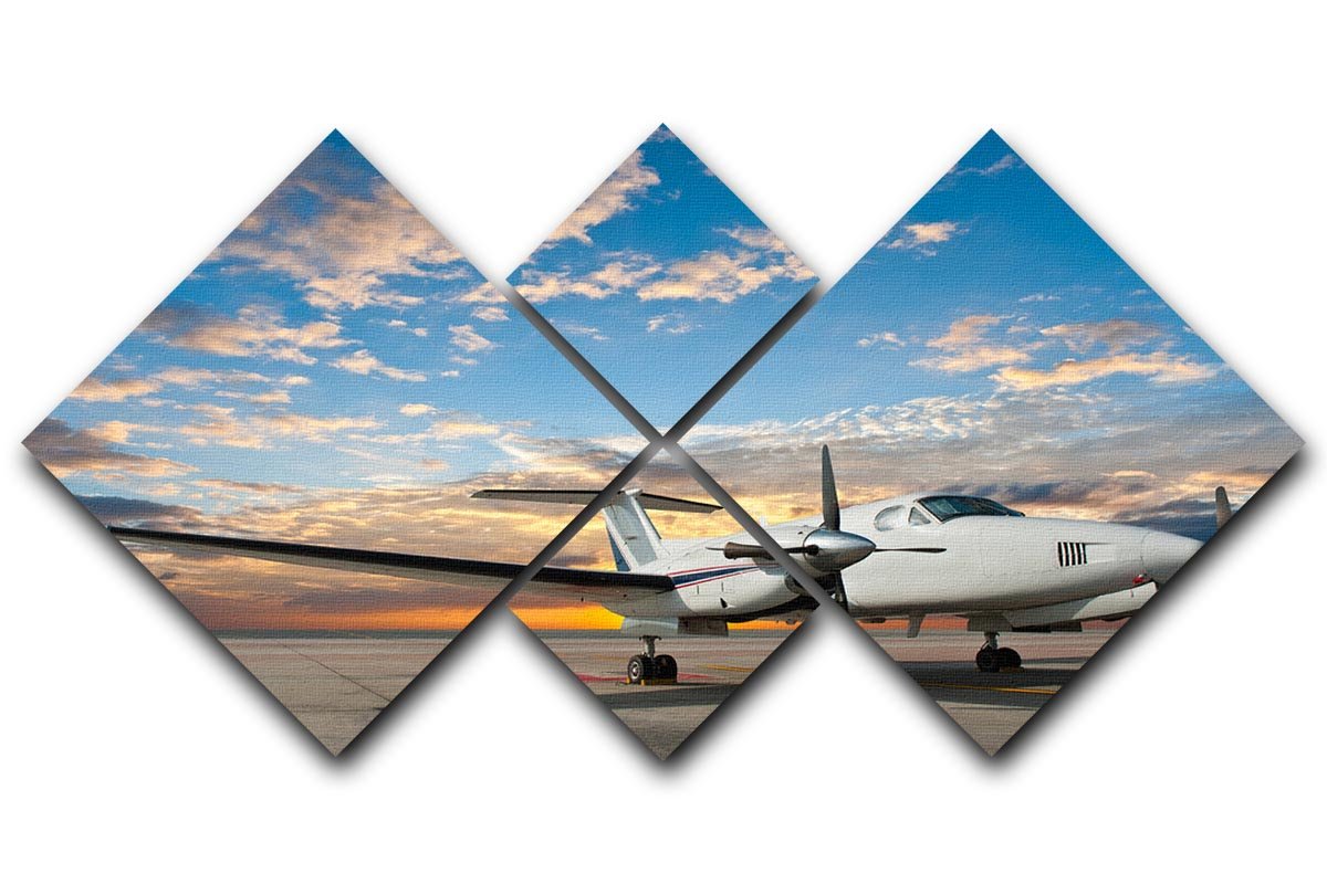 Propeller plane parking at the airport 4 Square Multi Panel Canvas  - Canvas Art Rocks - 1
