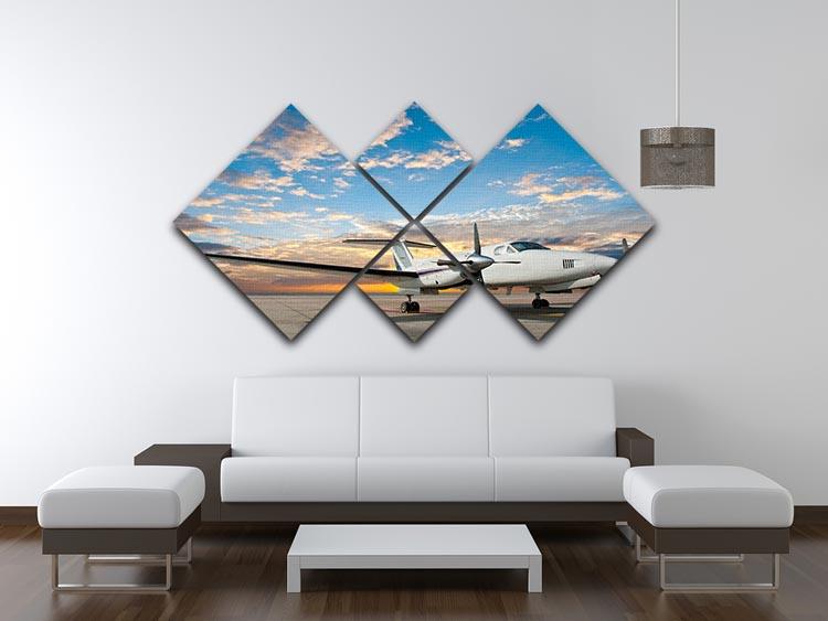 Propeller plane parking at the airport 4 Square Multi Panel Canvas  - Canvas Art Rocks - 3