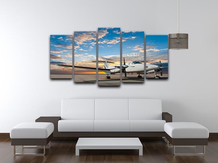 Propeller plane parking at the airport 5 Split Panel Canvas  - Canvas Art Rocks - 3