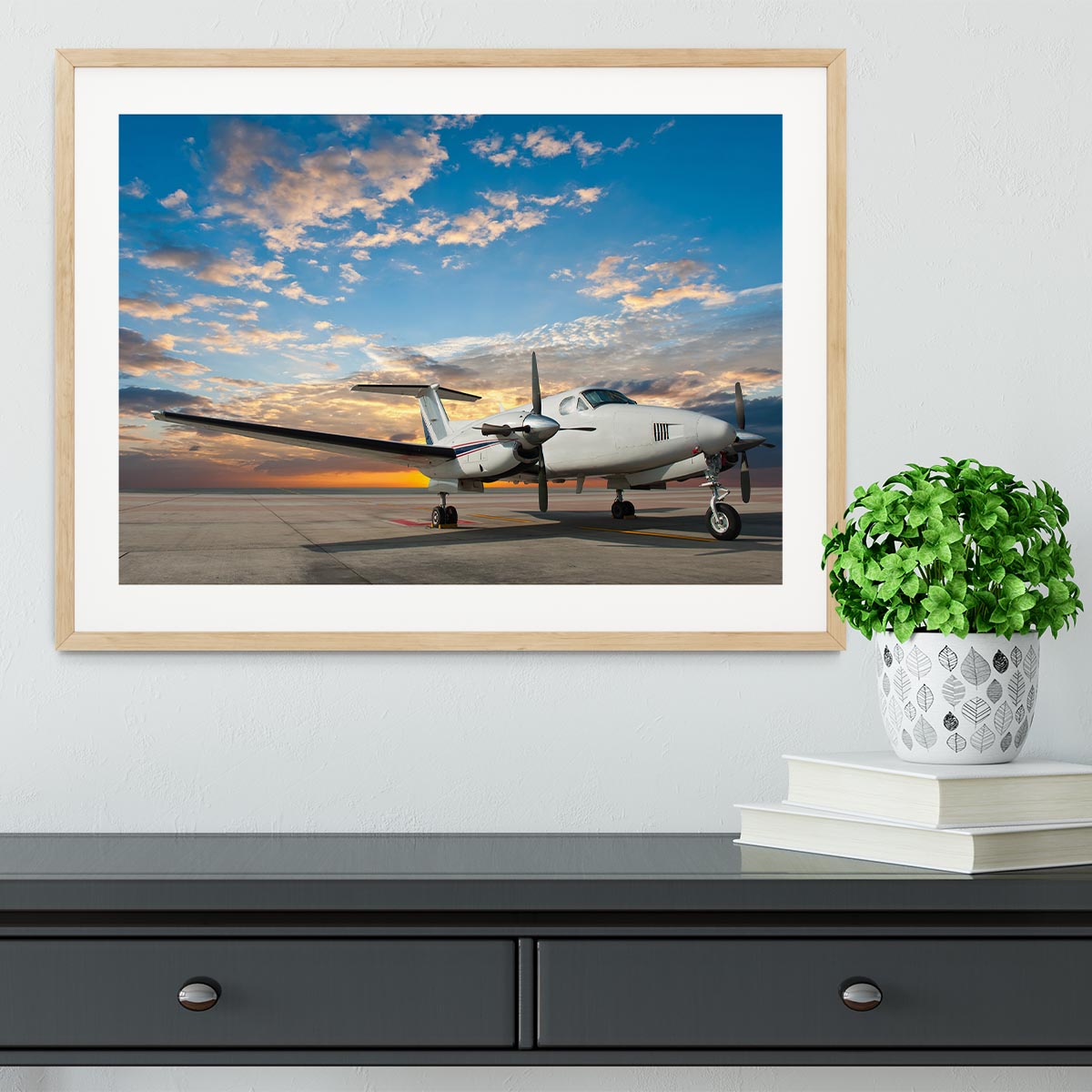 Propeller plane parking at the airport Framed Print - Canvas Art Rocks - 3
