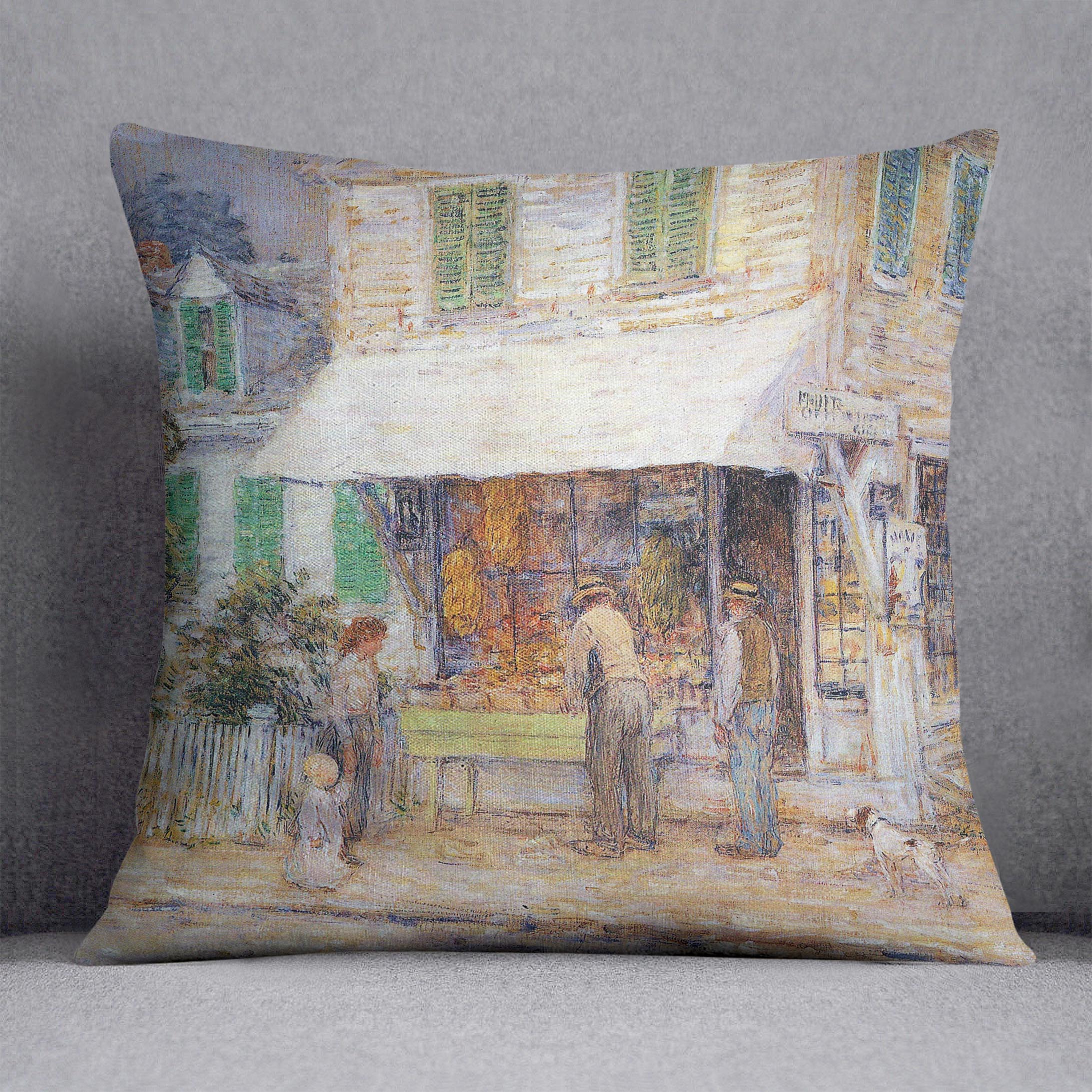 Provincial town by Hassam Cushion - Canvas Art Rocks - 1