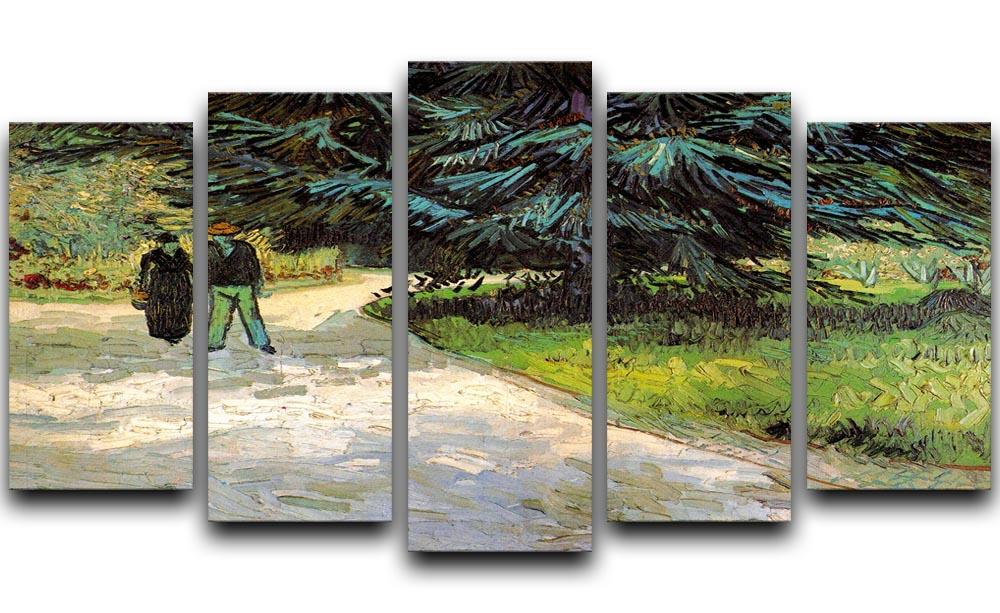 Public Garden with Couple and Blue Fir Tree The Poet s Garden III by Van Gogh 5 Split Panel Canvas  - Canvas Art Rocks - 1