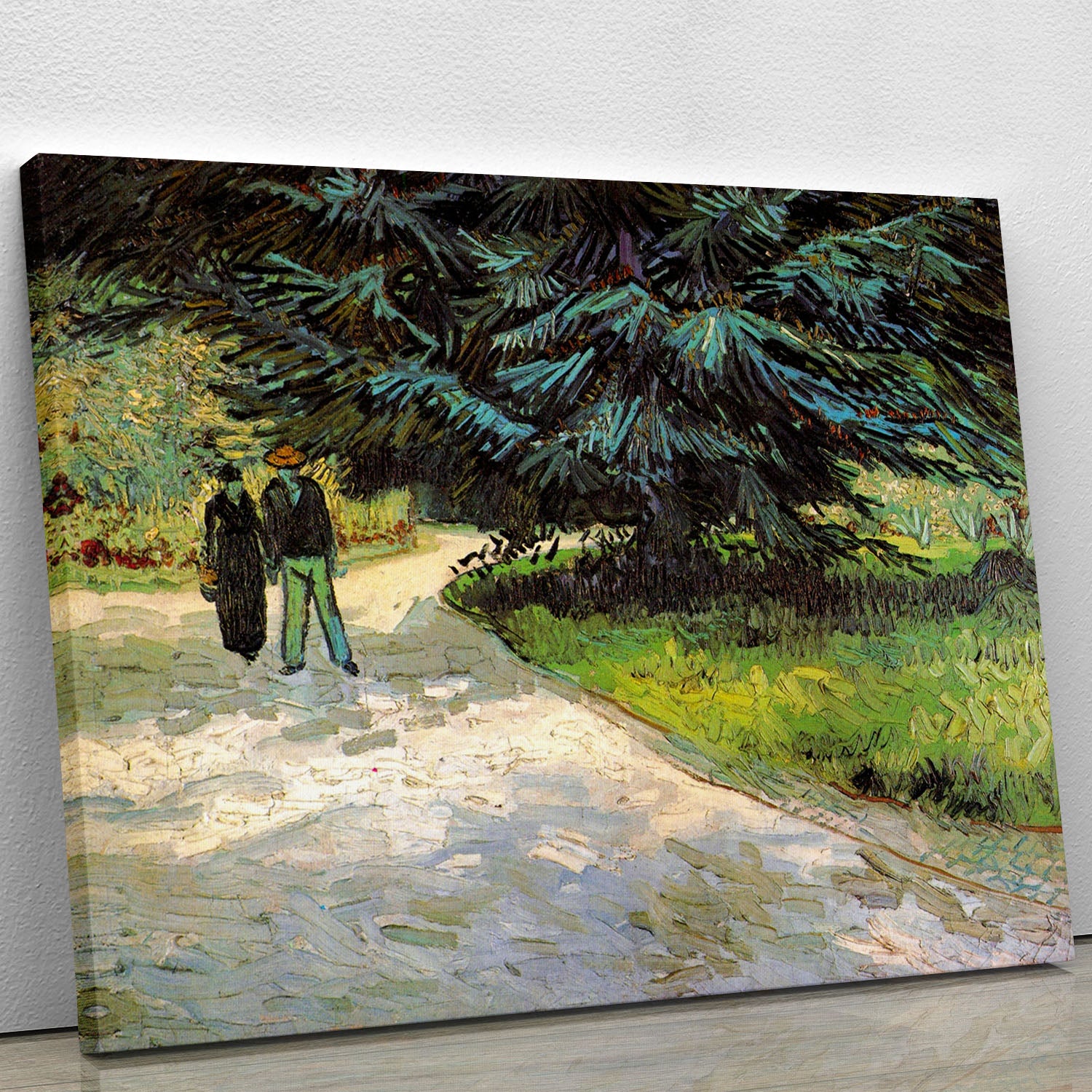 Public Garden with Couple and Blue Fir Tree The Poet s Garden III by Van Gogh Canvas Print or Poster - Canvas Art Rocks - 1