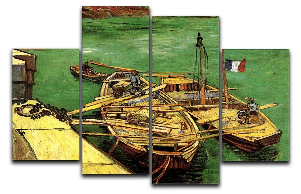Quay with Men Unloading Sand Barges by Van Gogh 4 Split Panel Canvas  - Canvas Art Rocks - 1