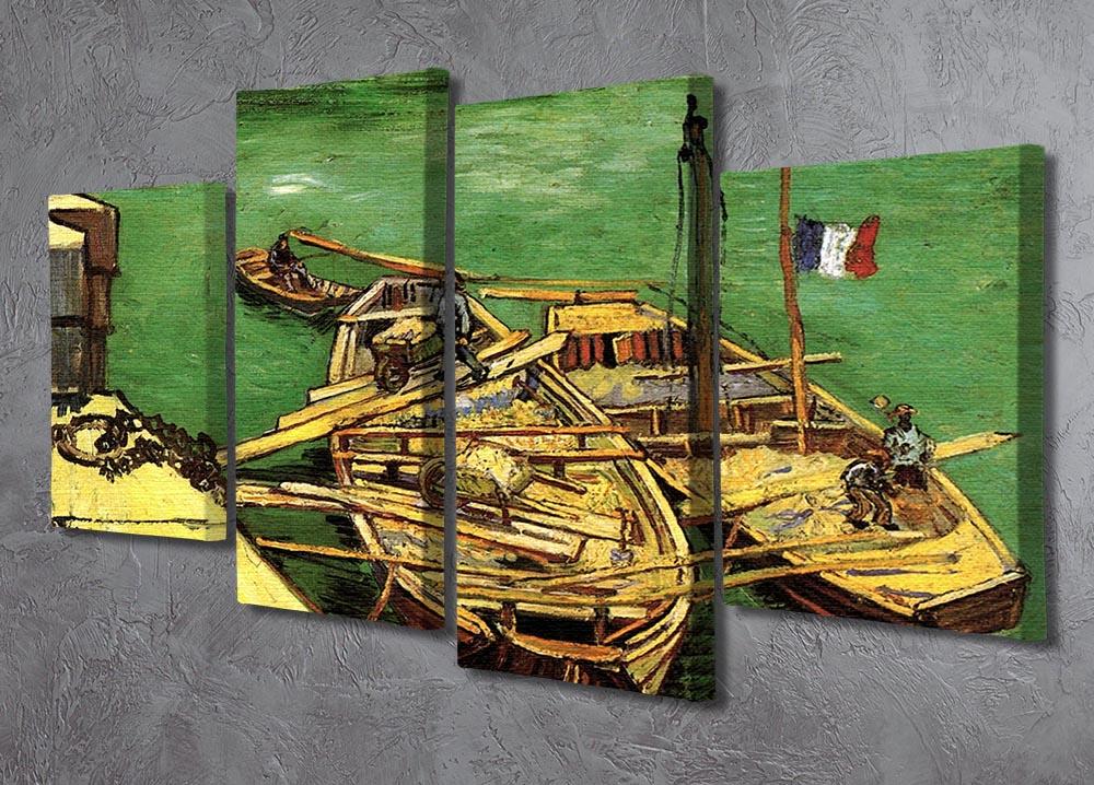 Quay with Men Unloading Sand Barges by Van Gogh 4 Split Panel Canvas - Canvas Art Rocks - 2