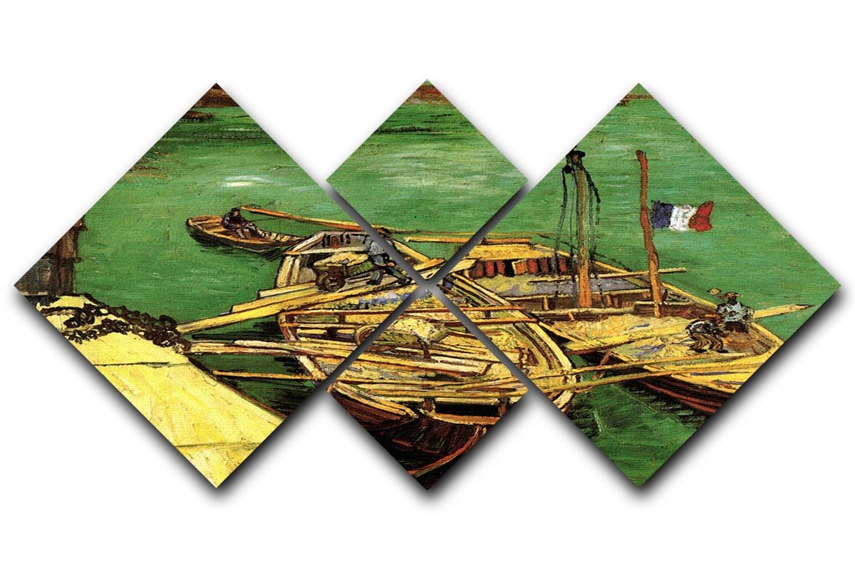 Quay with Men Unloading Sand Barges by Van Gogh 4 Square Multi Panel Canvas  - Canvas Art Rocks - 1