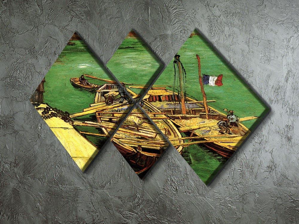 Quay with Men Unloading Sand Barges by Van Gogh 4 Square Multi Panel Canvas - Canvas Art Rocks - 2