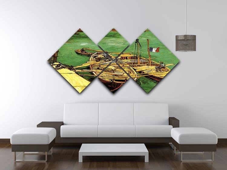 Quay with Men Unloading Sand Barges by Van Gogh 4 Square Multi Panel Canvas - Canvas Art Rocks - 3