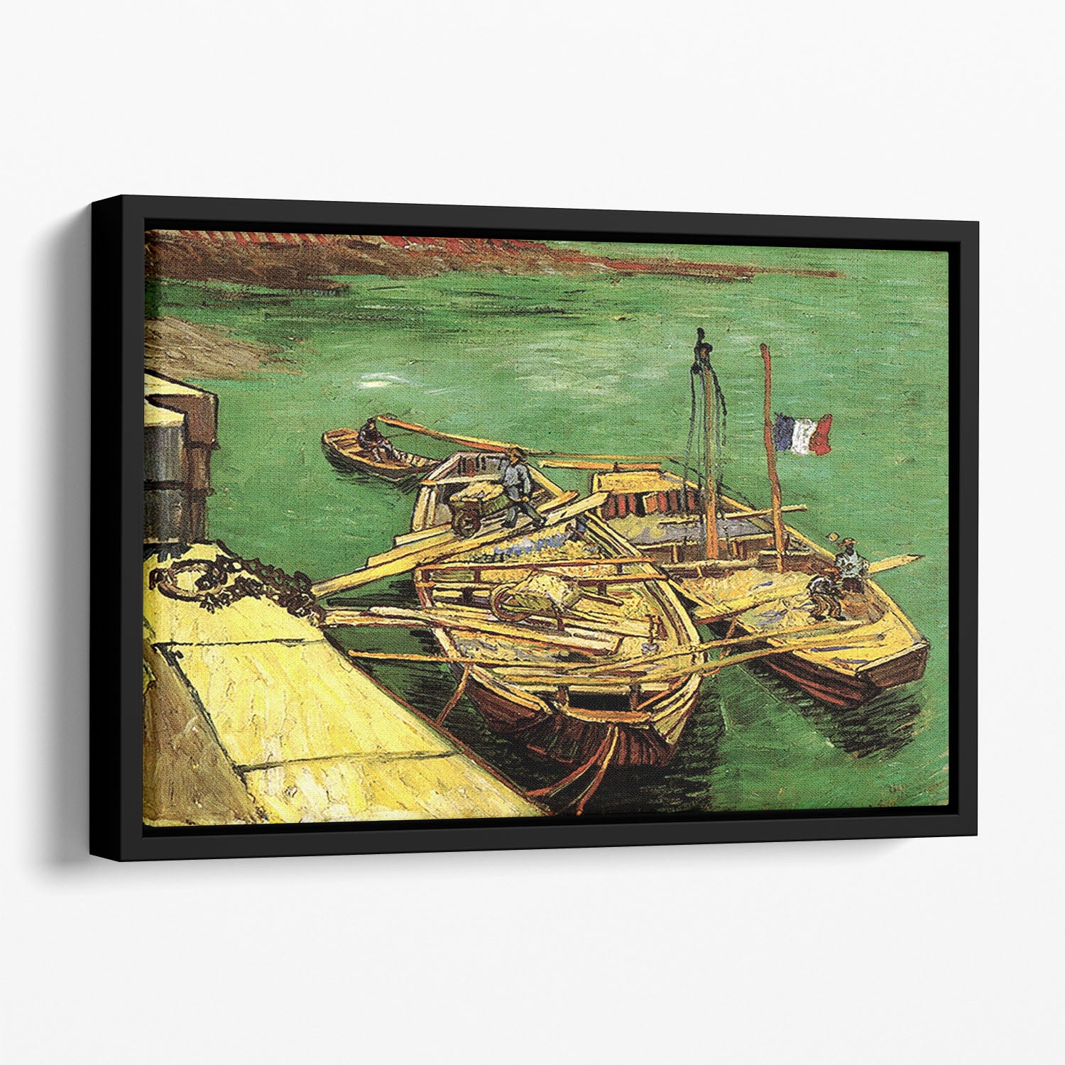 Quay with Men Unloading Sand Barges by Van Gogh Floating Framed Canvas