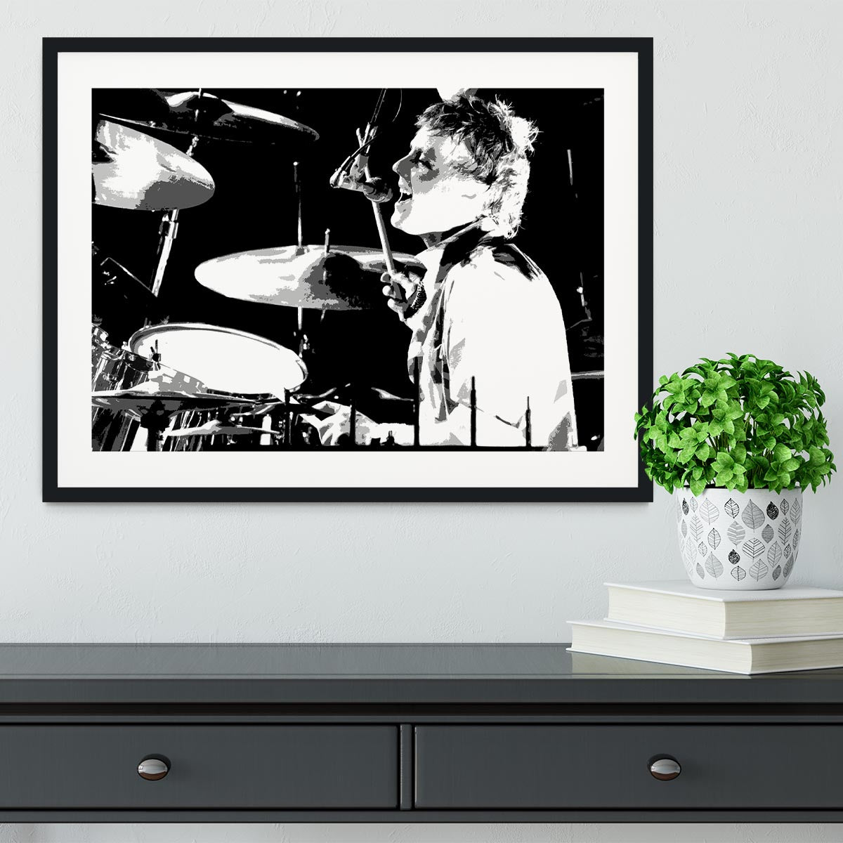 Queen Drummer Roger Taylor Pop Art Framed Print - Canvas Art Rocks - 1