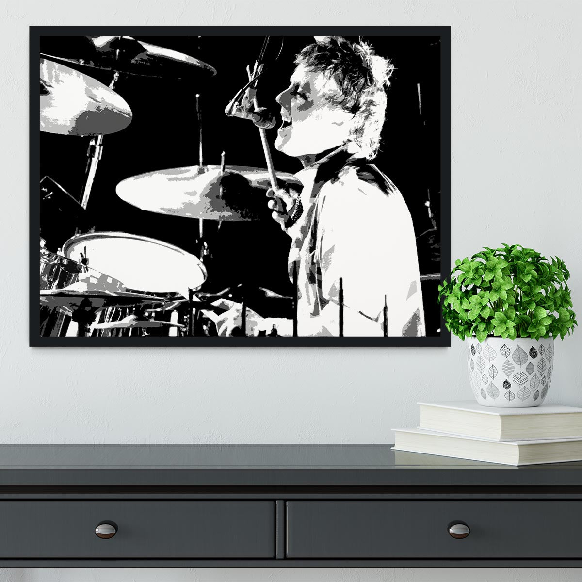 Queen Drummer Roger Taylor Pop Art Framed Print - Canvas Art Rocks - 2