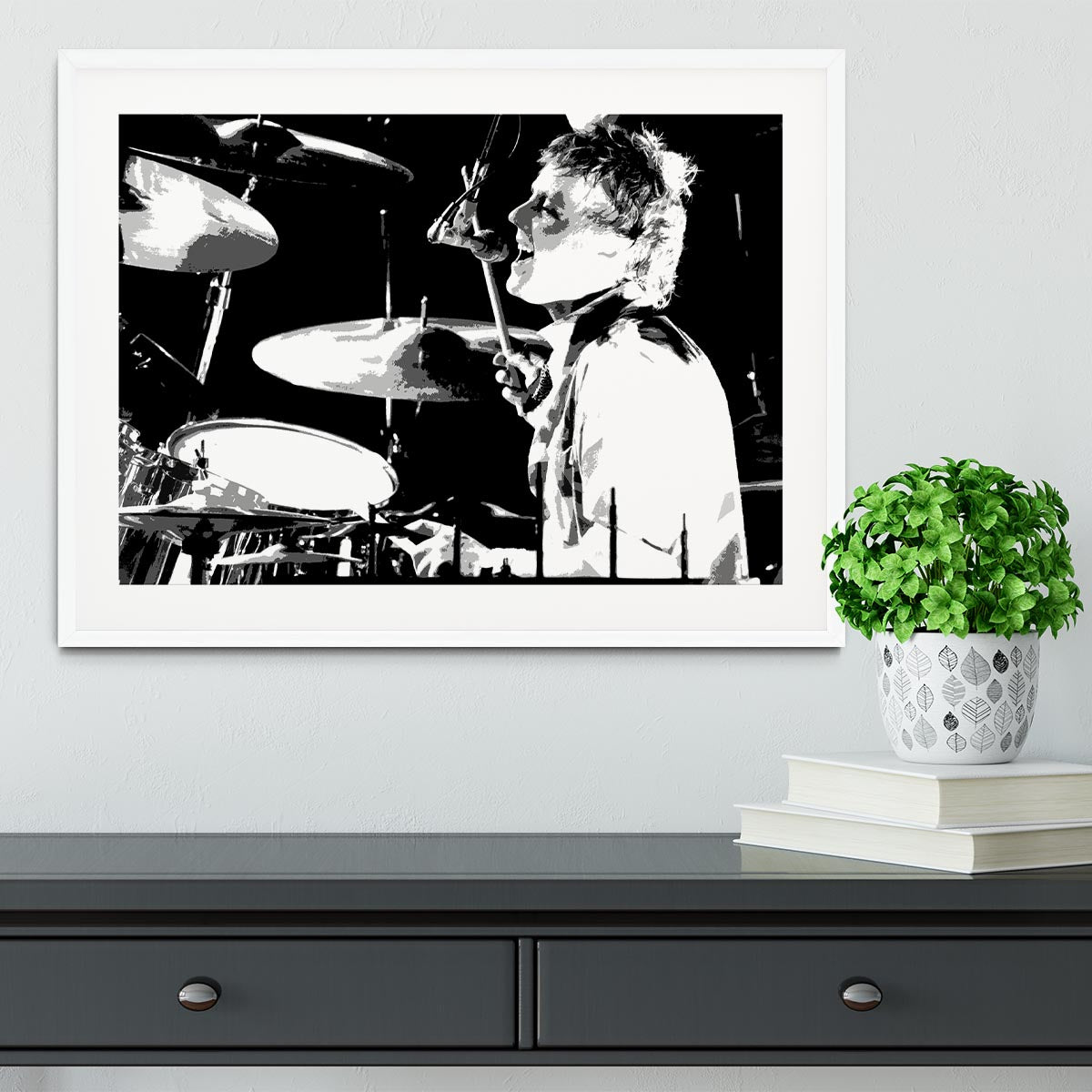 Queen Drummer Roger Taylor Pop Art Framed Print - Canvas Art Rocks - 5