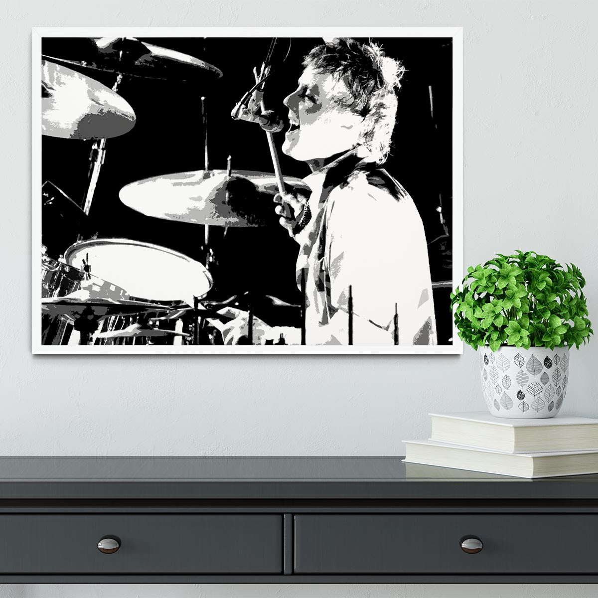 Queen Drummer Roger Taylor Pop Art Framed Print - Canvas Art Rocks -6