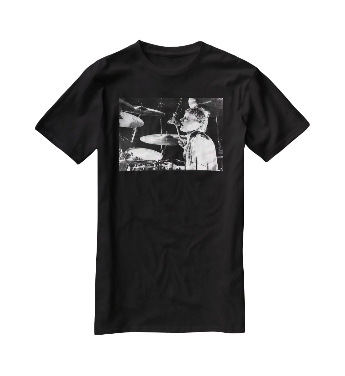 Queen Drummer Roger Taylor on stage T-Shirt - Canvas Art Rocks - 1