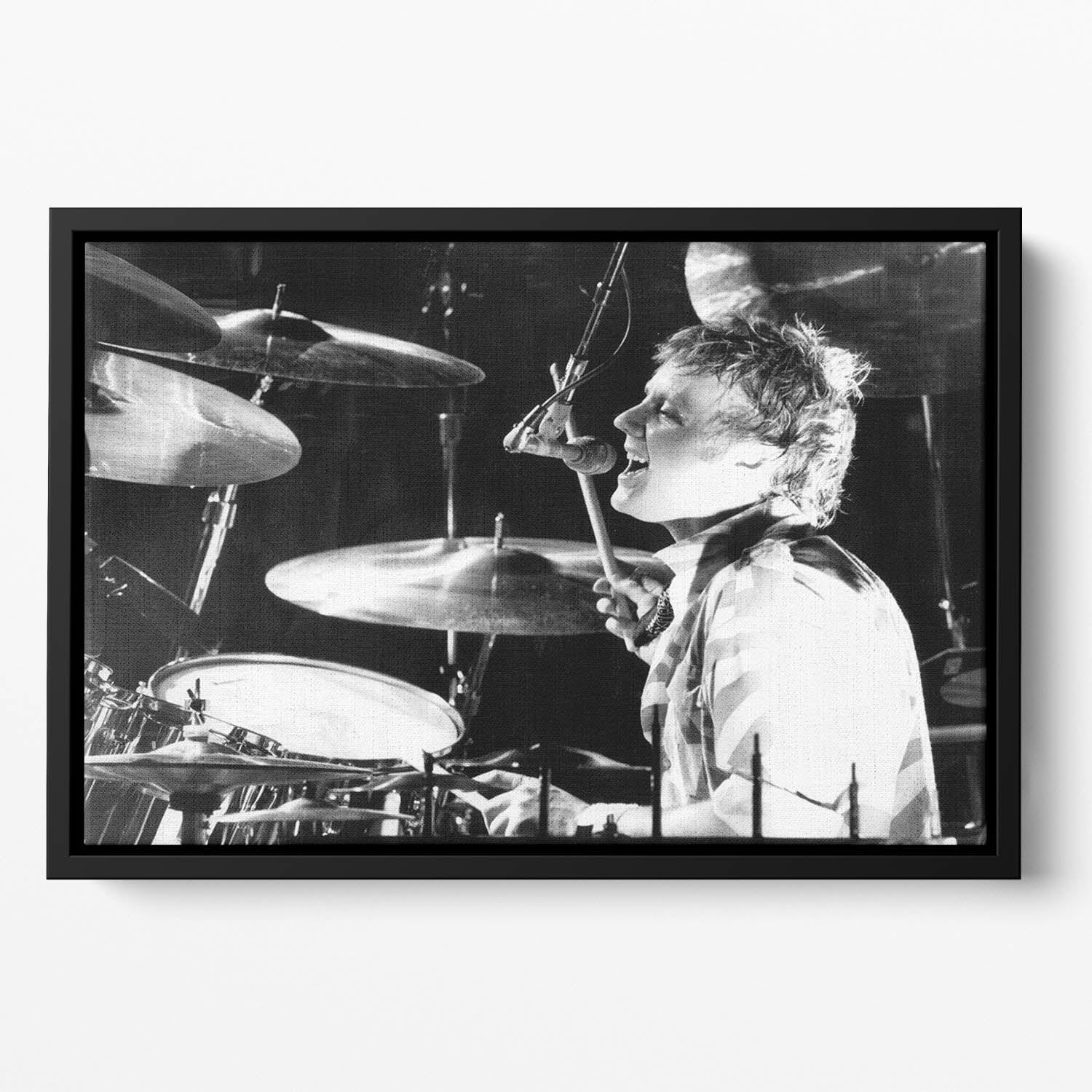 Queen Drummer Roger Taylor on stage Floating Framed Canvas