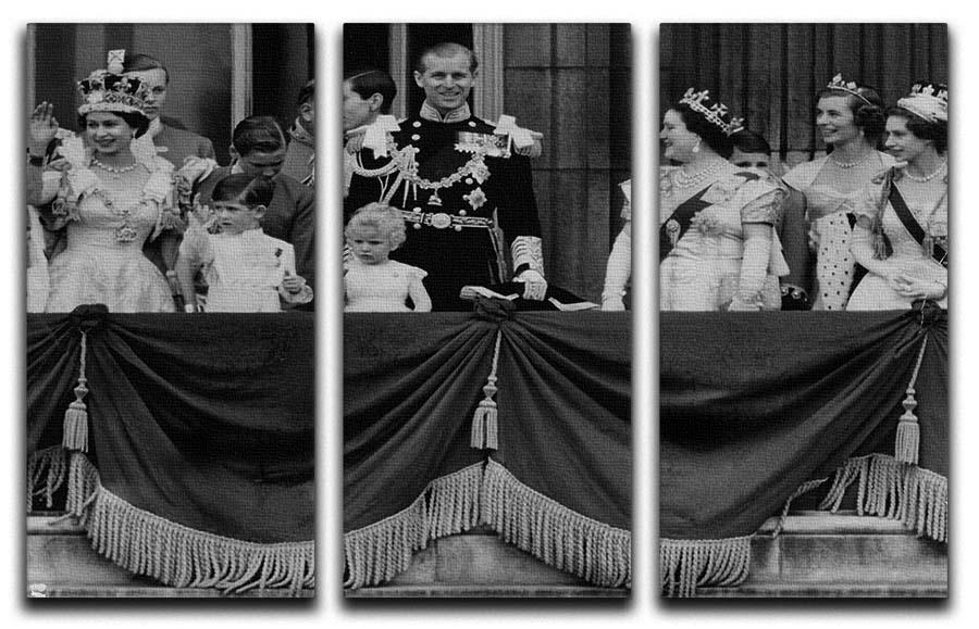 Queen Elizabeth II Coronation group appearance on balcony 3 Split Panel Canvas Print - Canvas Art Rocks - 1