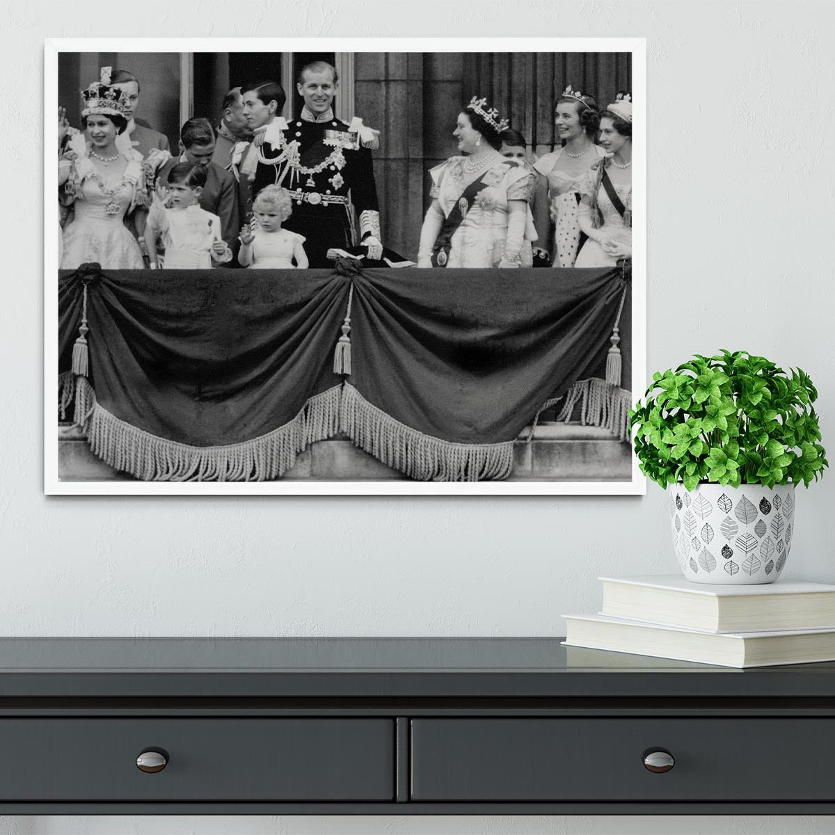 Queen Elizabeth II Coronation group appearance on balcony Framed Print - Canvas Art Rocks -6