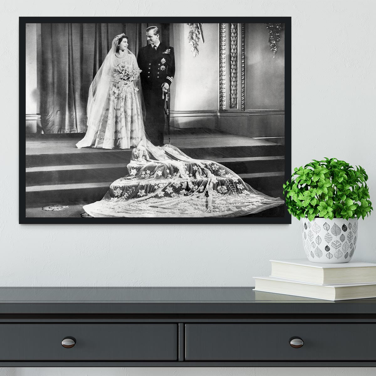 Queen Elizabeth II Wedding portrait of the couple at the palace Framed Print - Canvas Art Rocks - 2