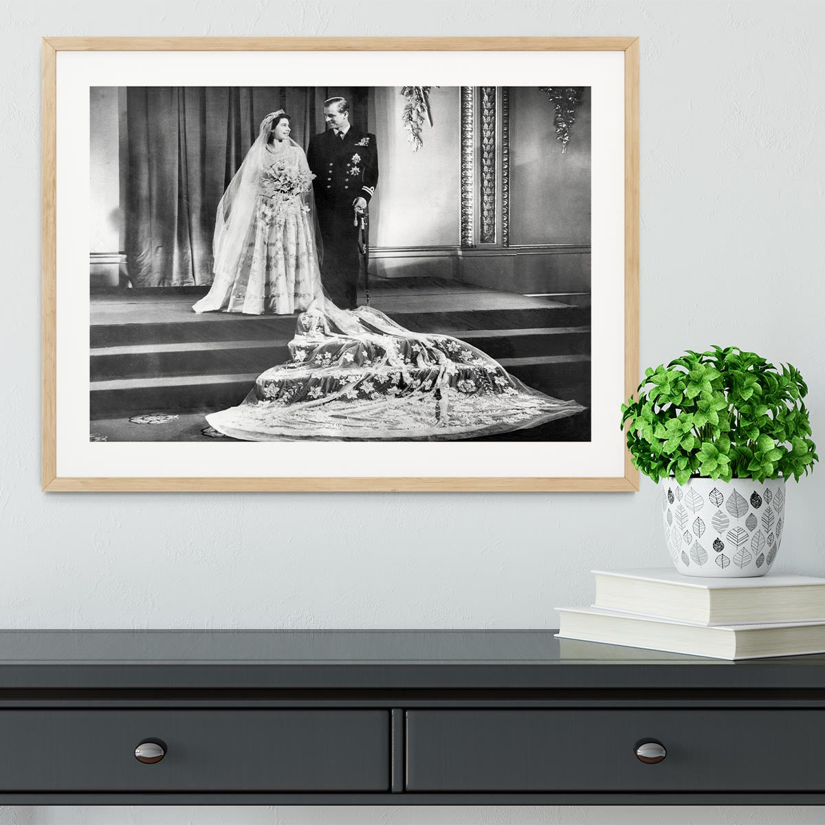 Queen Elizabeth II Wedding portrait of the couple at the palace Framed Print - Canvas Art Rocks - 3
