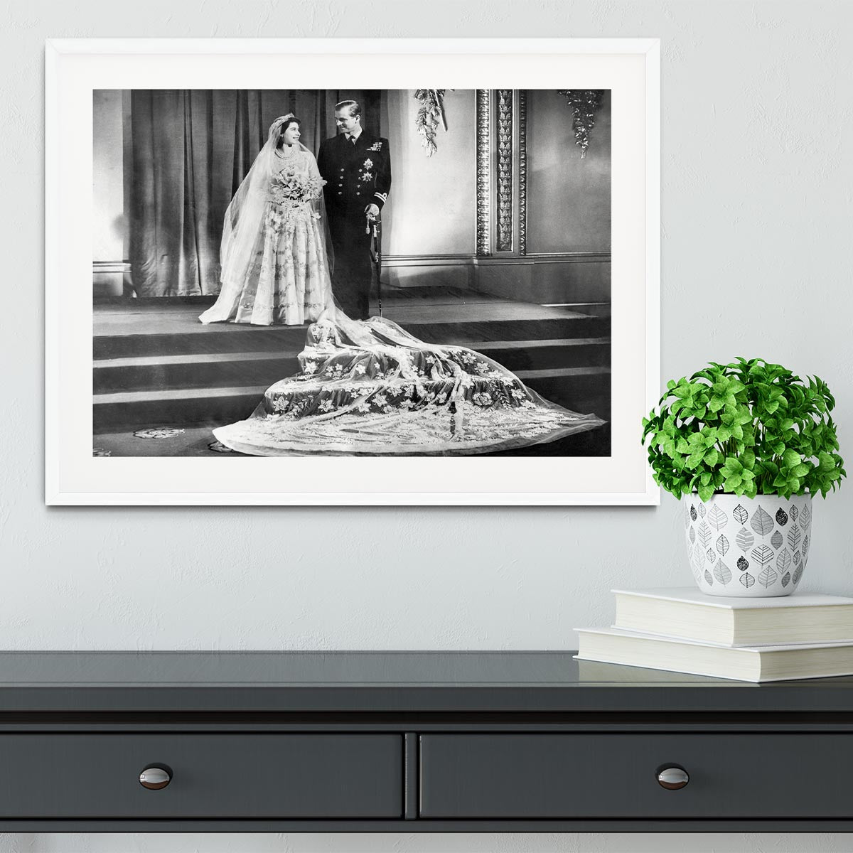 Queen Elizabeth II Wedding portrait of the couple at the palace Framed Print - Canvas Art Rocks - 5