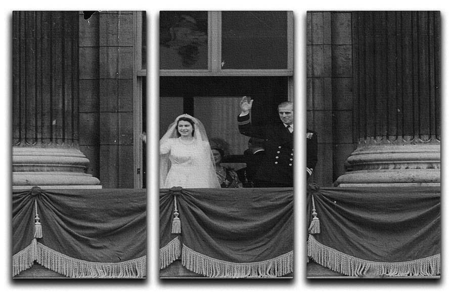 Queen Elizabeth II Wedding the couple wave from the balcony 3 Split Panel Canvas Print - Canvas Art Rocks - 1