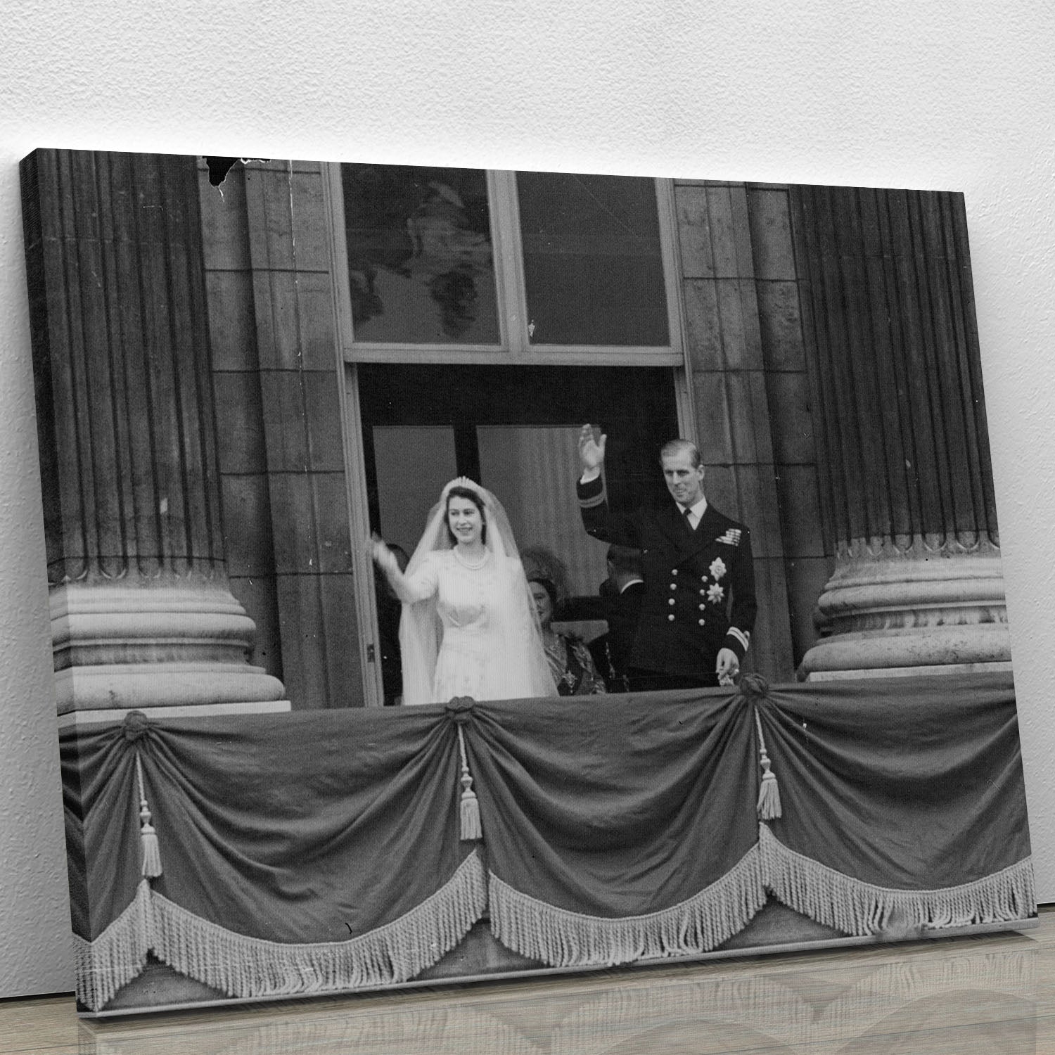 Queen Elizabeth II Wedding the couple wave from the balcony Canvas Print or Poster - Canvas Art Rocks - 1