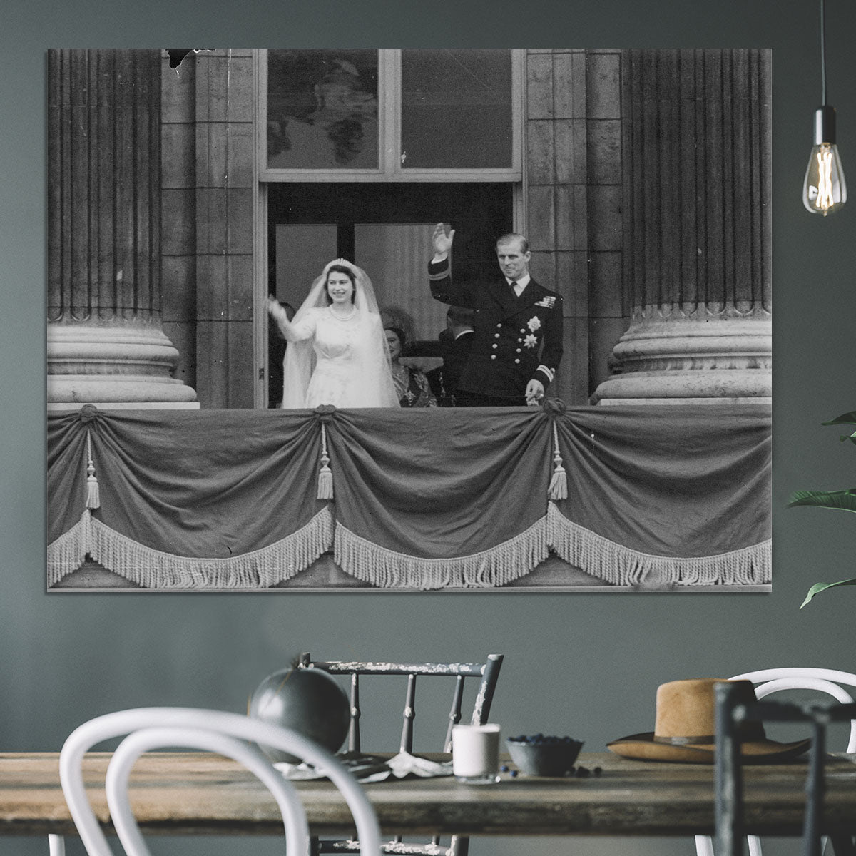 Queen Elizabeth II Wedding the couple wave from the balcony Canvas Print or Poster - Canvas Art Rocks - 3