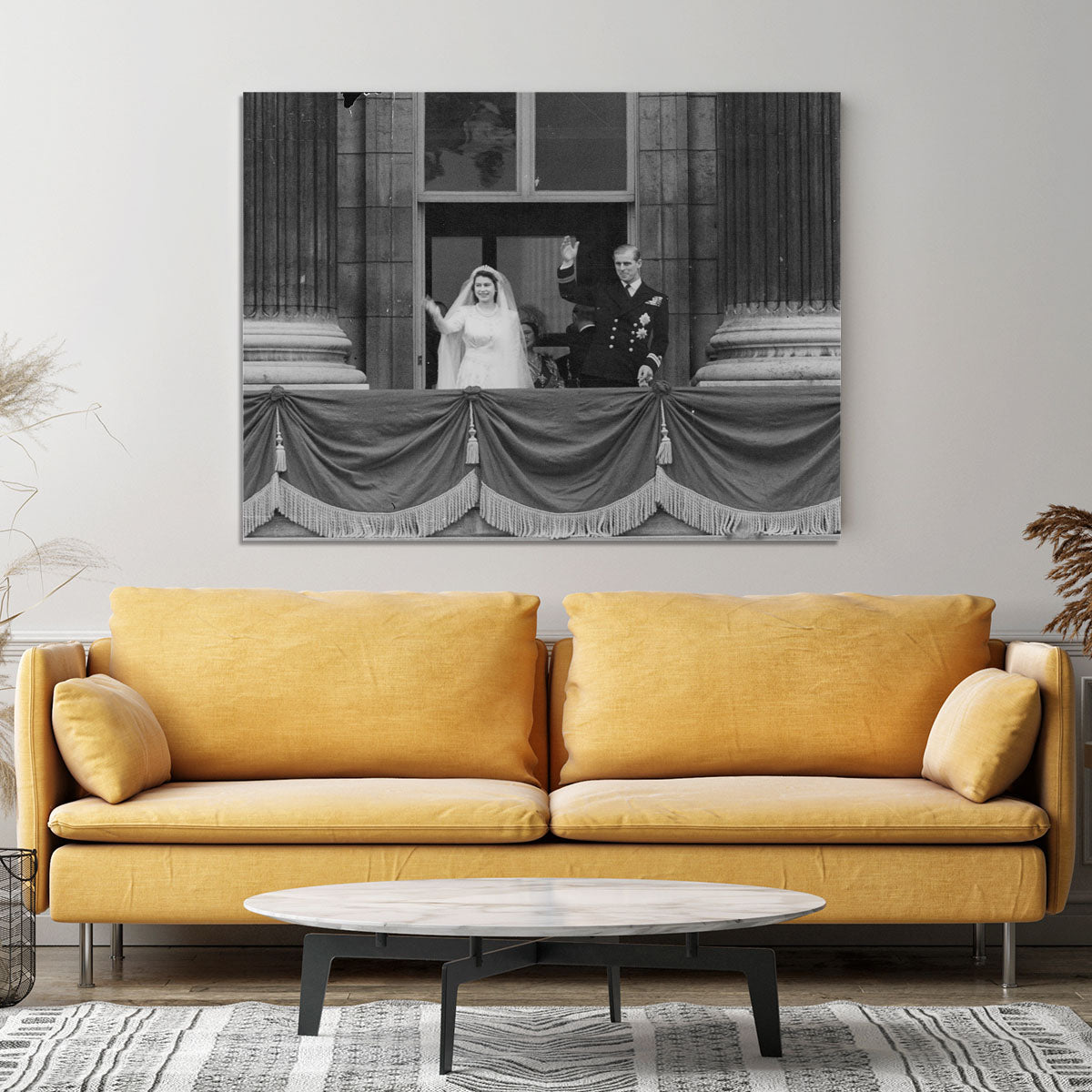 Queen Elizabeth II Wedding the couple wave from the balcony Canvas Print or Poster - Canvas Art Rocks - 4