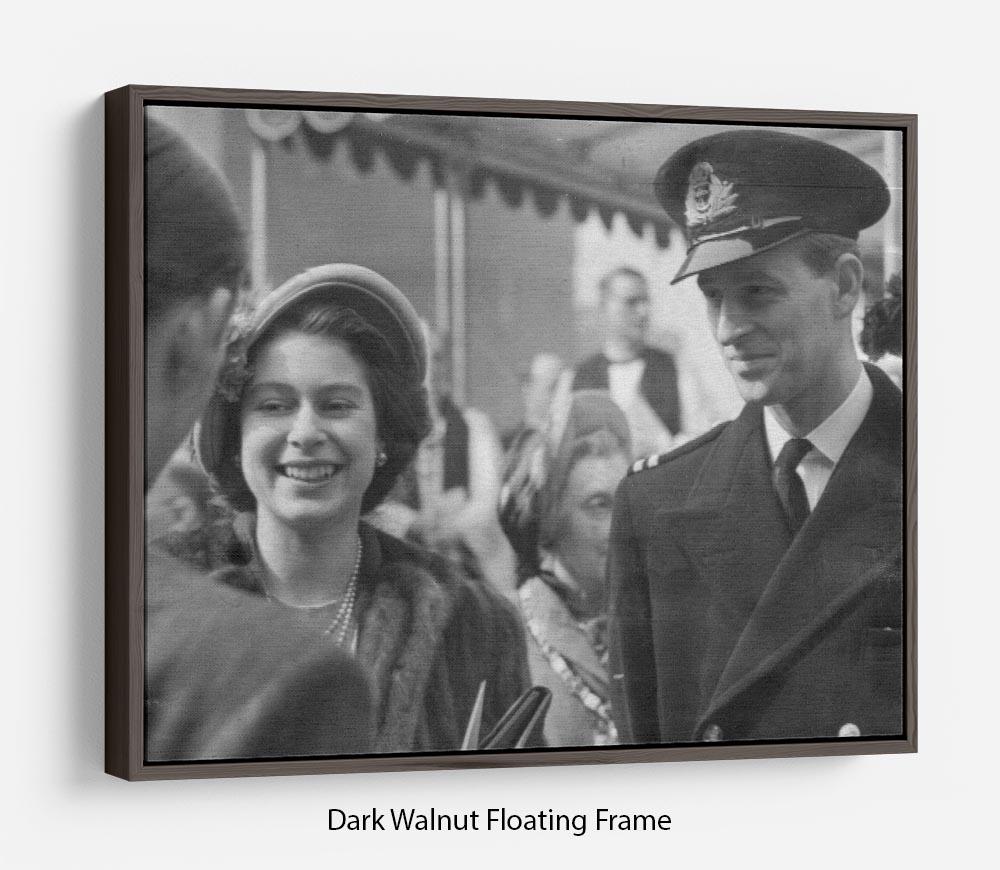 Queen Elizabeth II and Prince Philip touring as young couple Floating Frame Canvas