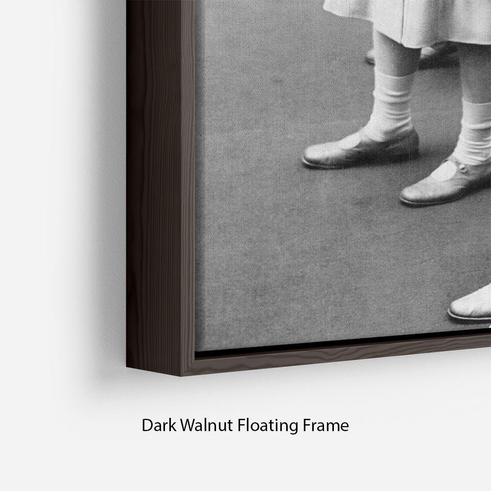 Queen Elizabeth II as a child with her sister in matched outfits Floating Frame Canvas