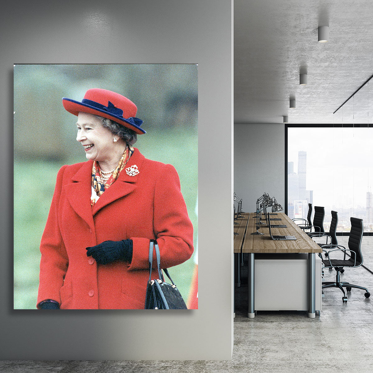 Queen Elizabeth II in a striking red coat at church in Norfolk Canvas Print or Poster - Canvas Art Rocks - 3