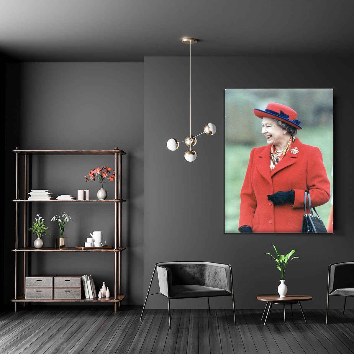 Queen Elizabeth II in a striking red coat at church in Norfolk Canvas Print or Poster - Canvas Art Rocks - 5