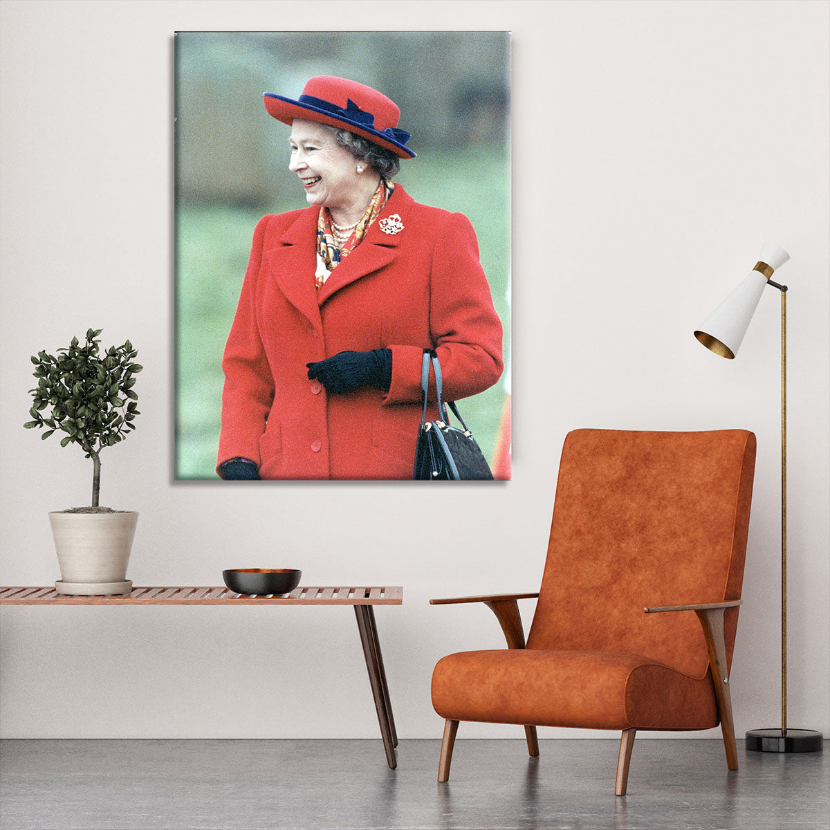 Queen Elizabeth II in a striking red coat at church in Norfolk Canvas Print or Poster - Canvas Art Rocks - 6