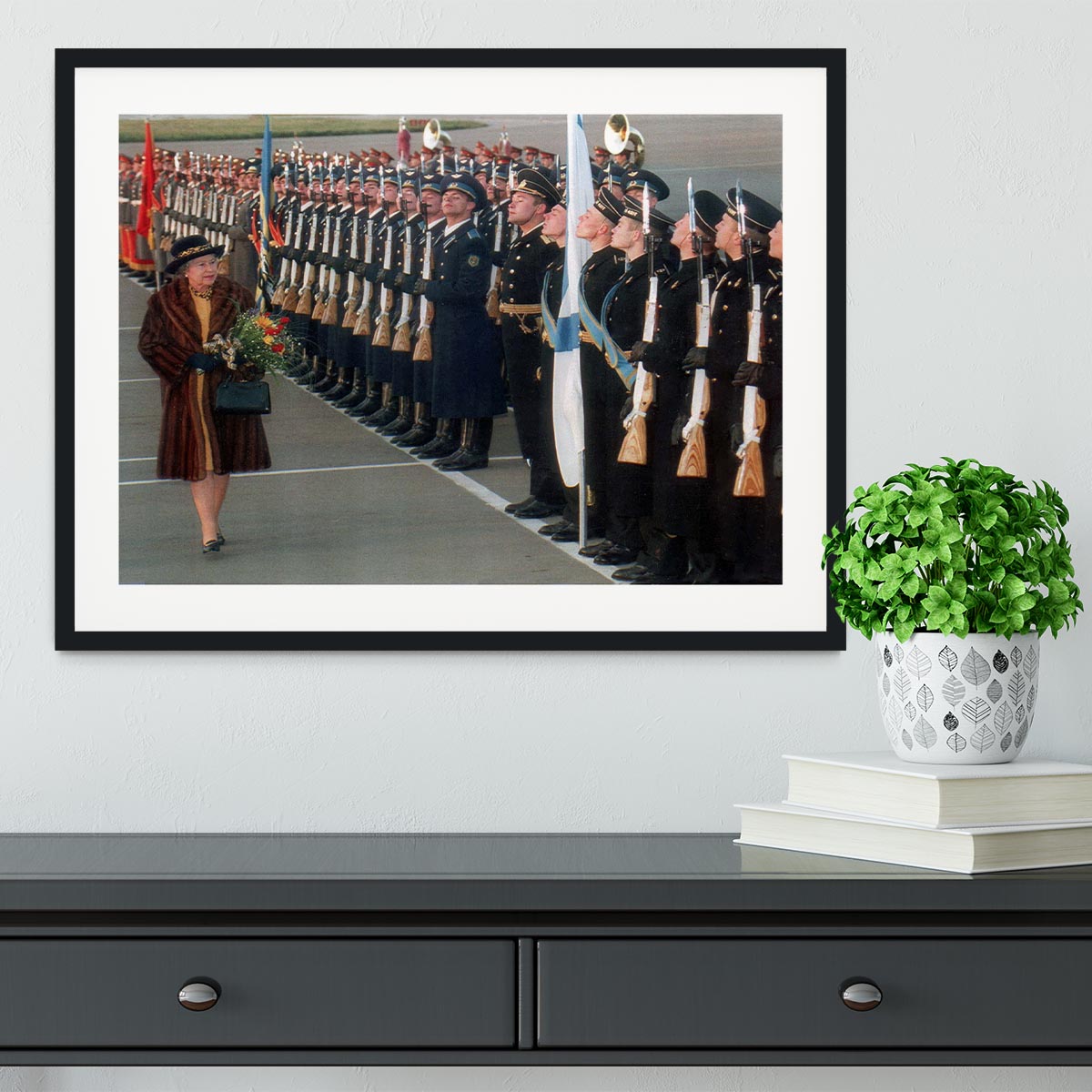 Queen Elizabeth II inspecting the guard of honour in Moscow Framed Print - Canvas Art Rocks - 1