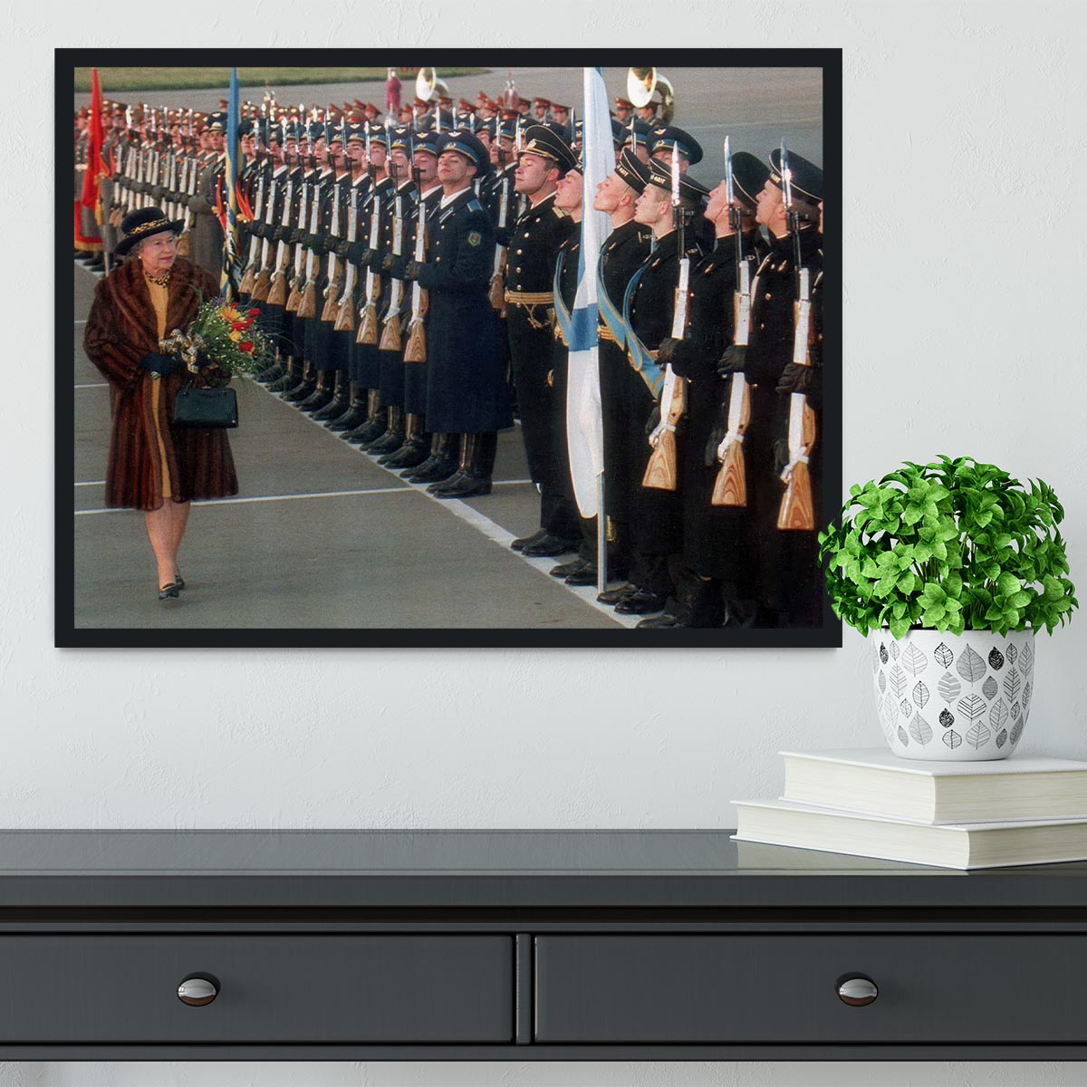 Queen Elizabeth II inspecting the guard of honour in Moscow Framed Print - Canvas Art Rocks - 2