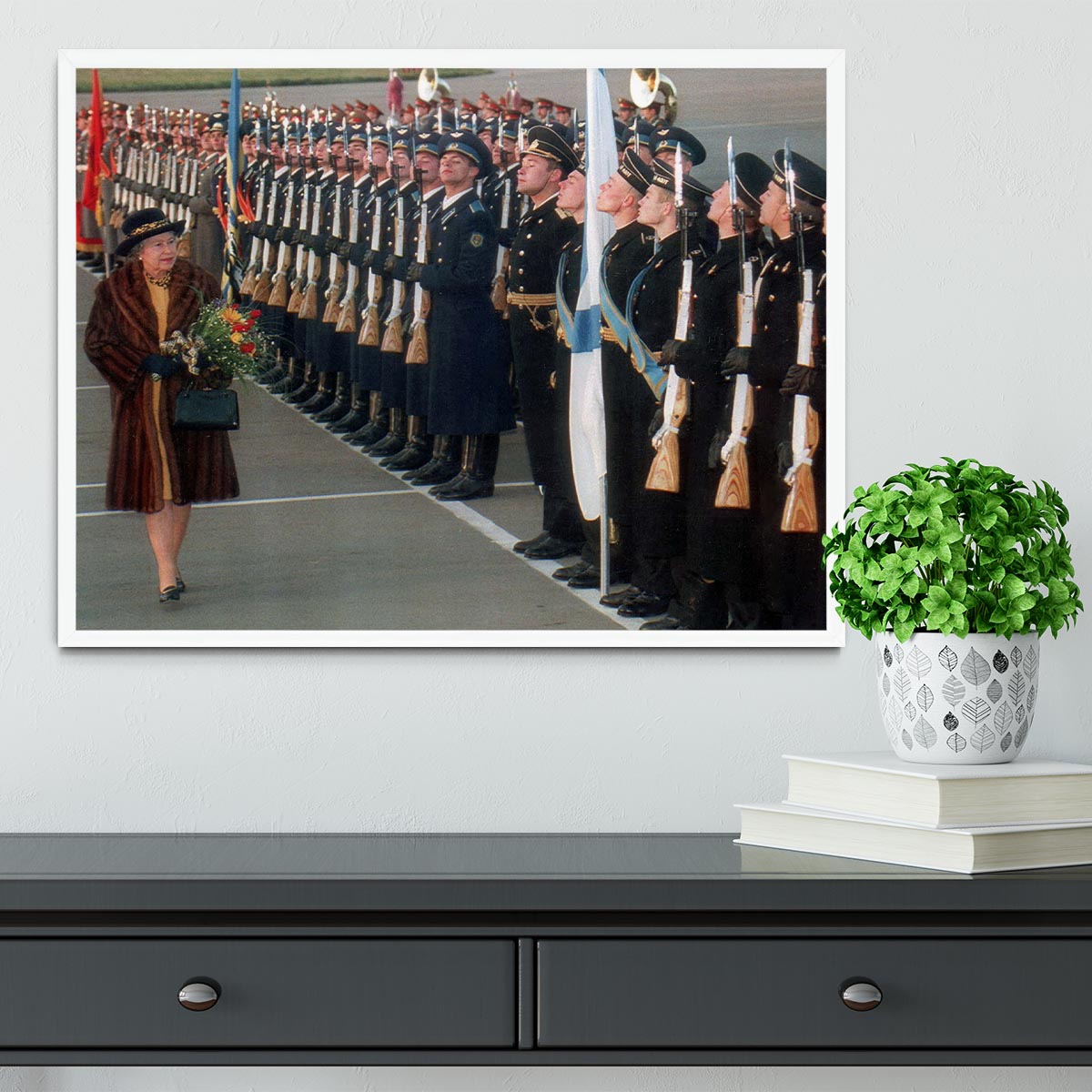 Queen Elizabeth II inspecting the guard of honour in Moscow Framed Print - Canvas Art Rocks -6
